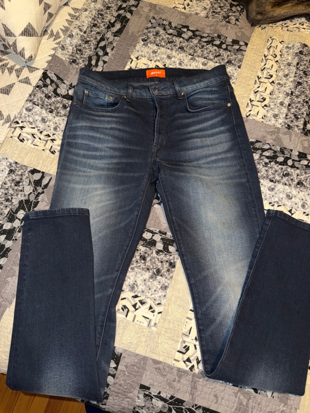 BOSSI slim Straight Men's Jeans in Dark Blue